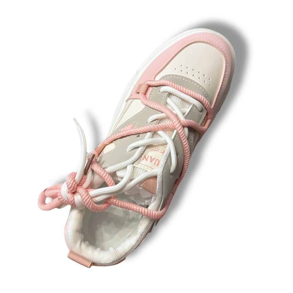 SHEIN Fashion Sneakers Chunky Platform Lace Up Casual Shoes White Pink Sz 8 - Picture 10 of 16